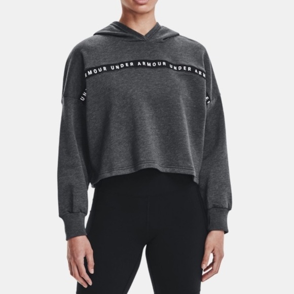 Under Armour Tops - Under Armour Cropped Hoodie Dark Grey Logo Tape XS